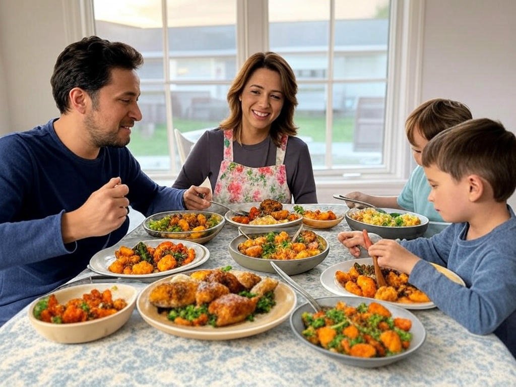 Family enjoying healthy dinner at home