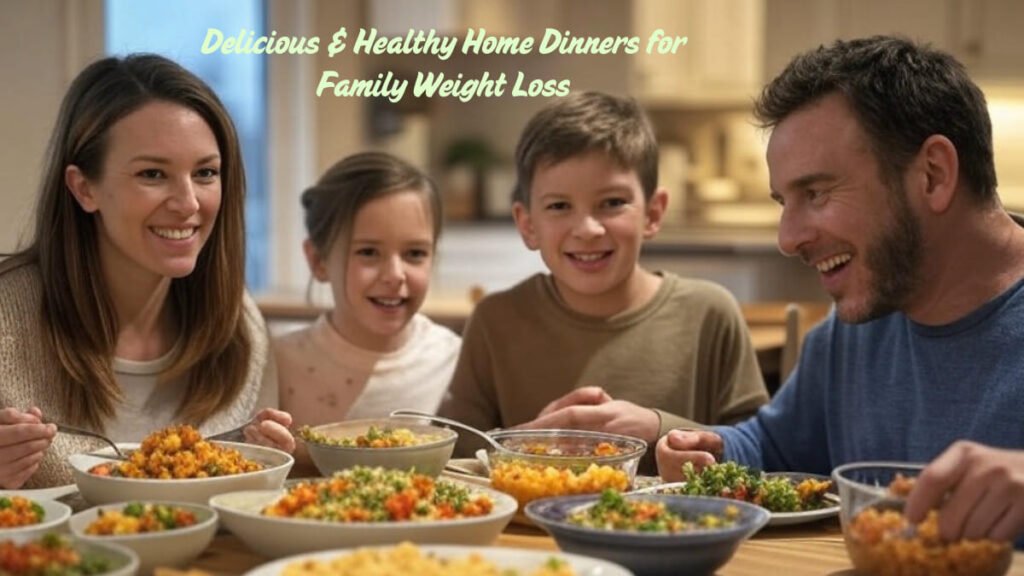 Family enjoying healthy dinner at home