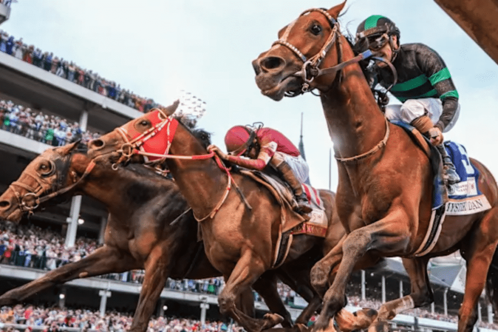 Last year, Mystik Dan, right, continued a trend of unlikely winners of the Kentucky Derby since 2019. / Michael Clevenger and Christopher Granger / USA TODAY NETWORK via Imagn Images